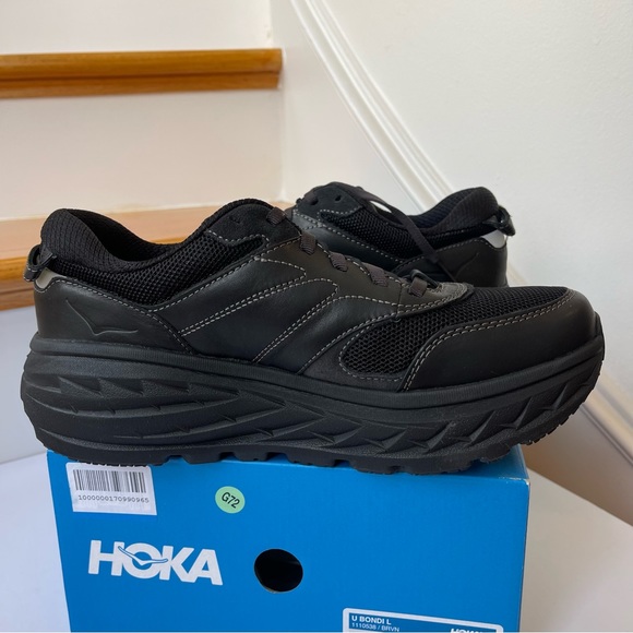 NWT Hoka Bondi L Leather U Unisex , Hoka One One All Black Cushioned Shoes  BRVN - Picture 6 of 16